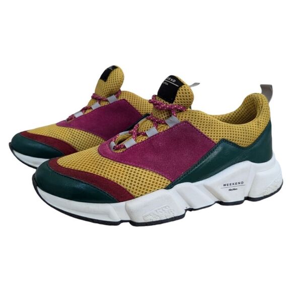 RARE Weekend MaxMara Womens 6.5 Colorful Fashion Sneakers Suede & Mesh Lace Up - Picture 7 of 13